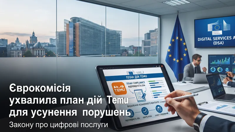 Логотип Temu та прапор Європейського Союзу