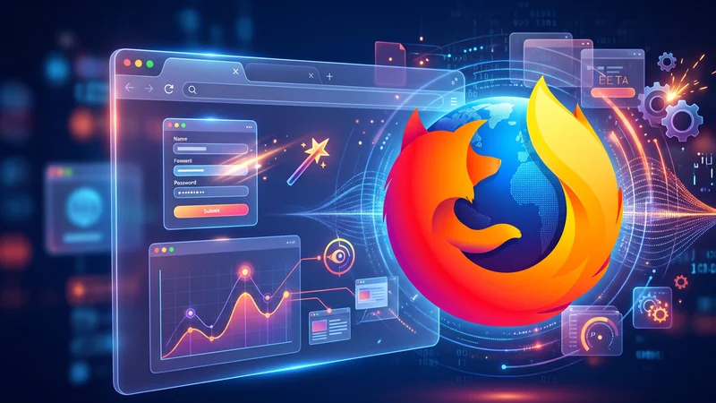 Логотип Firefox із зображенням інтерфейсу розумних вікон та автозаповнення форм