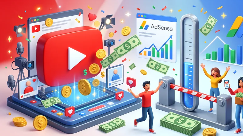 Логотип сервісу YouTube та позначення виплат AdSense