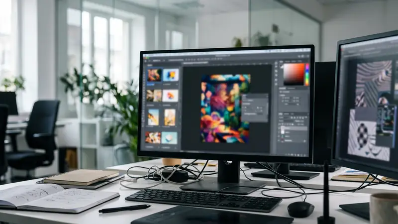 Логотип Canva на тлі згенерованих цифрових дизайнерських макетів і графіки